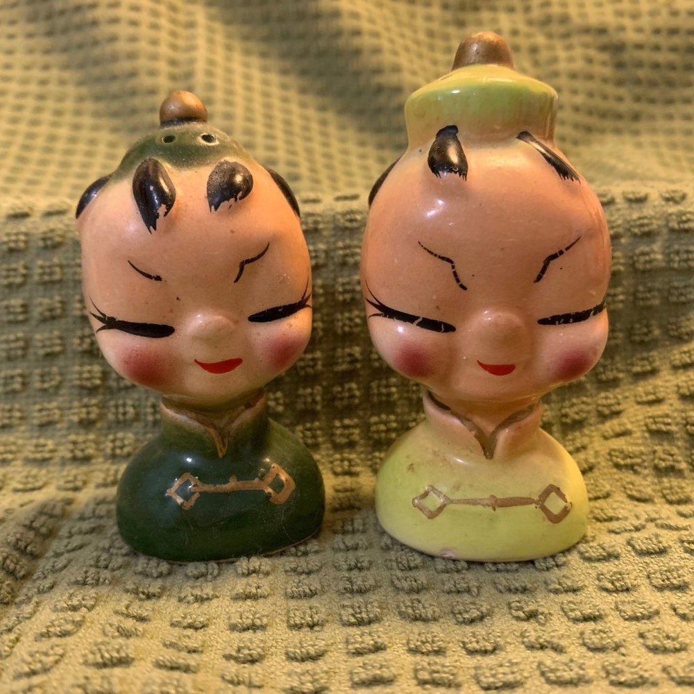 Vintage (1950s) Japanese Figural Salt & Pepper Shakers, Ceramic